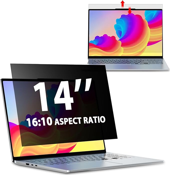 Laptop Privacy Screen 14 Inch 16:10 Aspect Ratio, Removable Laptop Screen Privacy Shield Compatible with Lenovo Hp Dell Acer Asus Thinkpad Envy Xps, Anti Glare Blue Light Computer Filter Protector