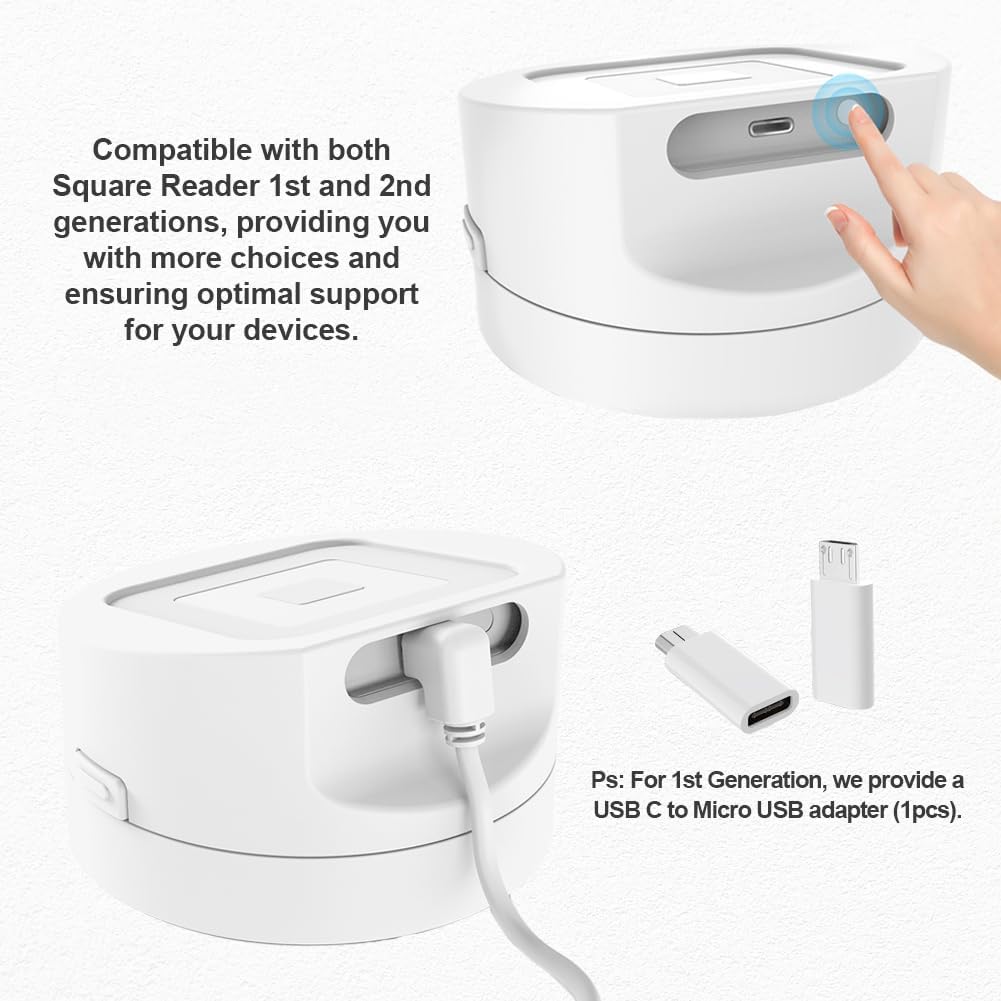 Square Dock for Square Reader - Elegant White Case with Anti-Sleep Feature & 1.5m Cable
