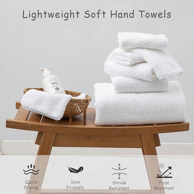 2 Pcs White Hand Towel Set 16"x31" Soft Highly Absorbent Quick Dry Bathroom Towels Polyester Plush Towels Set Woven Towels for Bathroom Kitchen Hotel Spa Gym