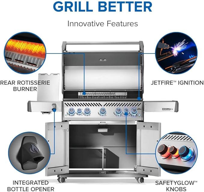 Napoleon Rogue PRO-S 625 Natural Gas Grill with Infrared Side and Rear Burners, Stainless Steel, Durable 7-Burner Outdoor BBQ
