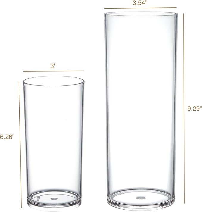 KLIFA- Carlsbad- Set of 4 Pieces, 6 & 9 Inch Tall, Plastic Cylinder Vases for Centerpieces, Acrylic Flower Vase for Wedding Centerpieces, Home Decorations, Clear