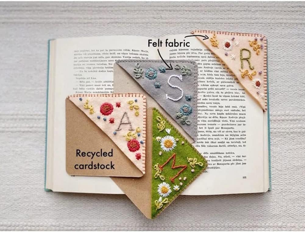 Skiennix Personalized Hand Embroidered Corner Bookmark - Cute Flower Design | Ideal Gift for Book Lovers