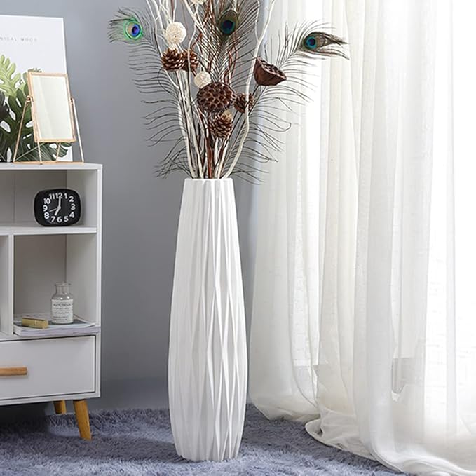 White Tall Floor Vase, 28" Ceramic Large Vase, Decorative Flower Vases for Modern Home Decor Living Room Office Bedroom Kitchen Wedding Centerpieces Farmhouse Décor