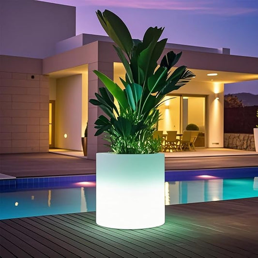 Mr.Go 16-inch LED Flower Pot Light w/Remote, RGB Color Changing Colorful Cylinder Flowerpot, Rechargeable Lighted Planter & Ice Bucket for Home Decor, Garden, Party, Wedding, Gifts