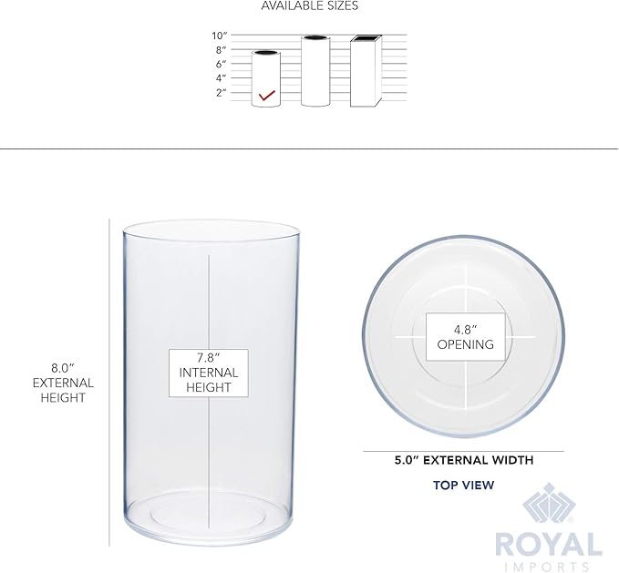 Royal Imports Flower Vase Acrylic Cylinder - Decorative Centerpiece for Home or Wedding - Non Breakable Plastic, 5"X8" Tall Round - Clear