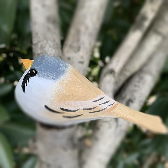 Bird Figurines Hand Carved Painted Wooden Statues for Home Decor, Gift for Bird Lovers,Housewarming, Birthday, Christmas, Anniversaries (NO.17-Bearded Tit)