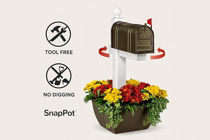 SnapPot® Mailbox Planter Wrap – 24 Inch Resin Planter for 4x4 and 6x6 Posts, Extra Large 16+ Gallon