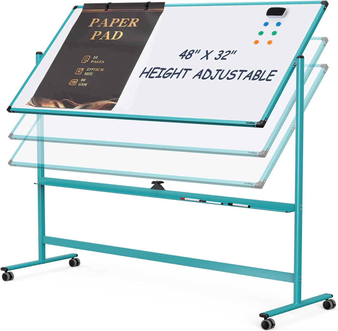 Skiennix Mobile Whiteboard - 48x32 Inches Rolling Magnetic Dry Erase Board with Stand | Double-Sided Design for Office & Home