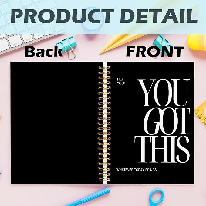 Yhtrg You Got This Inspirational Spiral Notebook Journal, Inspirational Notebook for Women, Motivational Journals, Black Motivational Positive Notebooks for Office School Supplies, 5.5x8.3 Inch