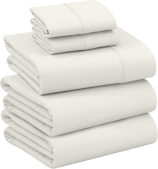 RUVANTI 100% Cotton Split King Sheets Sets for Adjustable Bed, 5 PCs, Soft & Breathable Percale Weave Bedding, Deep Pocket 16", Hotel Standard, Crisp Cool Feel & Durable, Dyed Sheet, Ivory