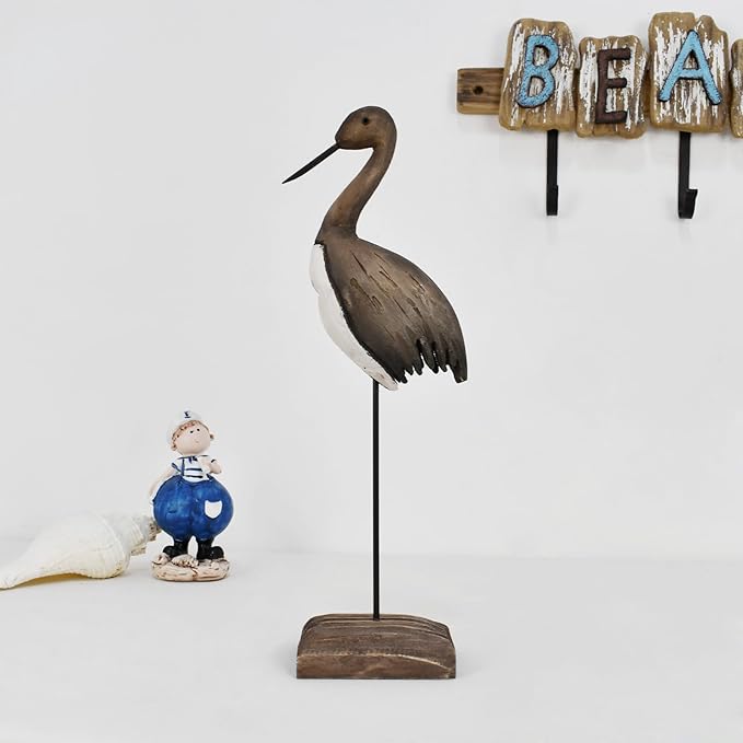 Wood Bird Statue Nautical Decor Decorative Sea Birds Sculpture Wooden Tabletop Figurine Coastal Ocean Beach Themed Decoration for Home Yard Bathroom Living Room (12.4" H)
