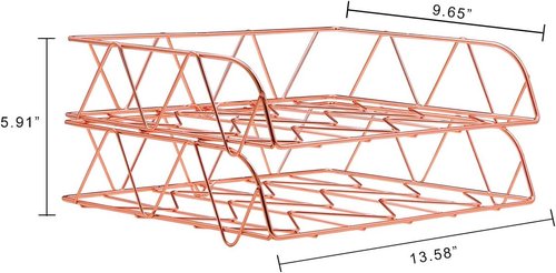 PAG Desktop File Organizer - Metal Stackable Horizontal Letter Tray - Rose Gold, 2 Packs