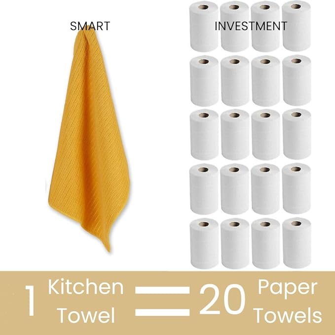 Assorted Kitchen Towels - Mustard Yellow Towels, Set of 5, 16x26 in - Absorbent 100% Cotton Dish Towels with Hanging Loop - Waffle Weave Tea Towels for Drying Dishes, Glassware & Counters