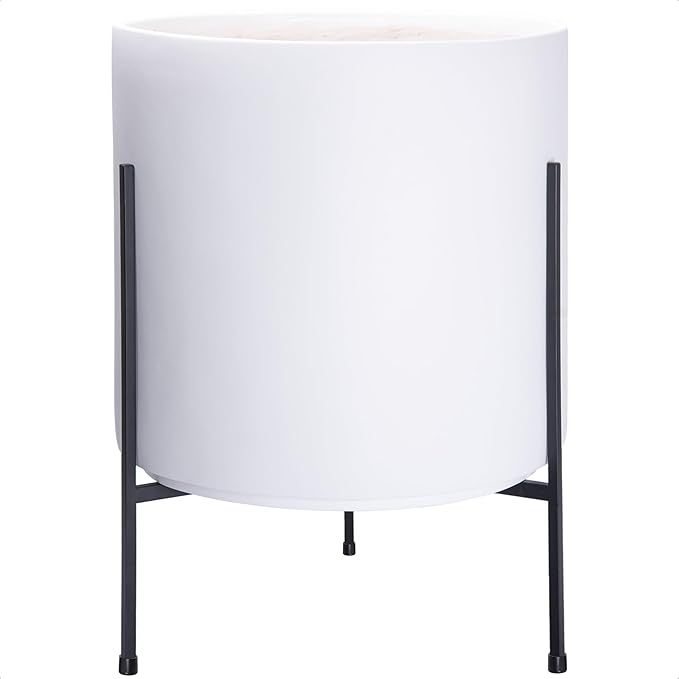 D'vine Dev Modern White Plants Pot Cylinder Planter with Heavy Duty Stand, XX-Large 16 Inch Pot, 22.8 Inch with Stand Height, 96-T-A-5