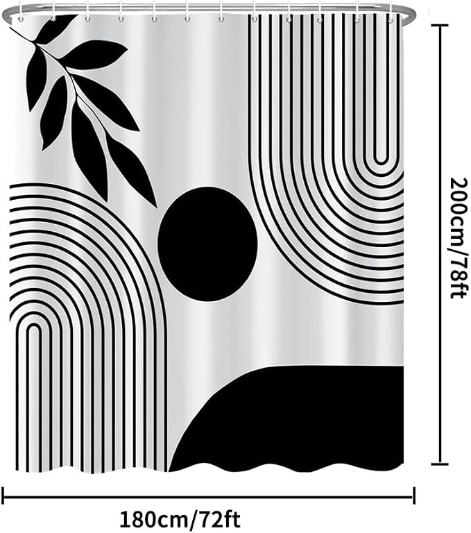 Long Boho Shower Curtain Mid Century Modern Shower Curtains for Bathroom Black and White Geometric Minimalist Abstract Bohemian Waterproof Fabric Bathroom Shower Curtain Set 72x78 Inch
