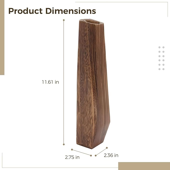 PONDON Decorative Tall Wood Vase for Dried Flowers, Rustic Flowerpot, Burnt Paulownia Plant Pot, Adds Elegance to Home Office Cafe