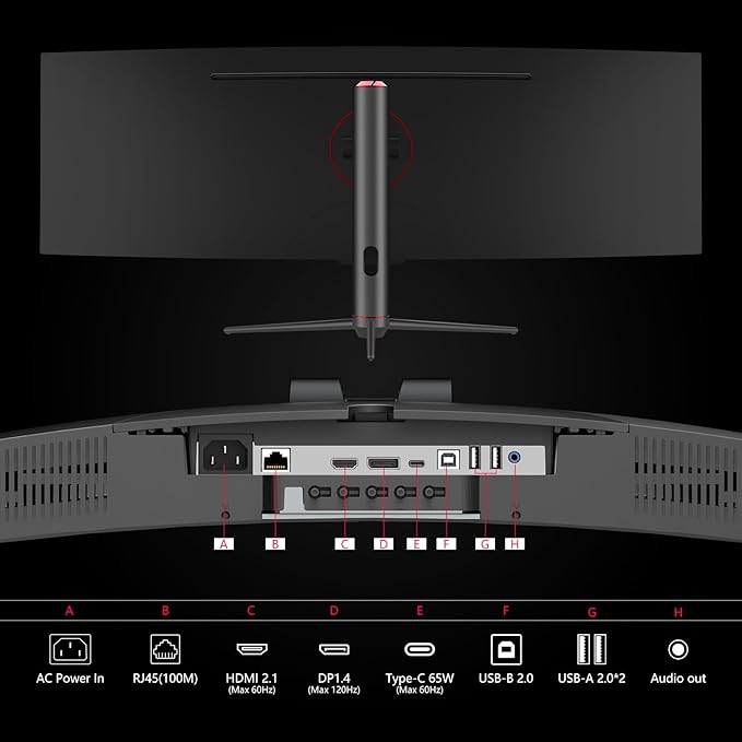 INNOCN 49" Curved Monitor Ultrawide Gaming 5K2K 120Hz 32:9 QHD 5120 x 1440P Computer Monitor, R1800, 99% sRGB, HDR400, USB Type C, DisplayPort, HDMI, Built-in Speakers, Height/Tilt Adjustable - 49C1R