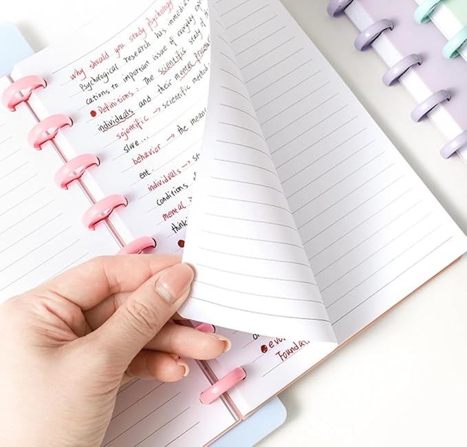 Junior Size Lined Paper Refills - 100 Sheets/200 Pages 8-Disc Refill Paper, 5 Colorful Sheets Dividers, 5.8" x 8.5"