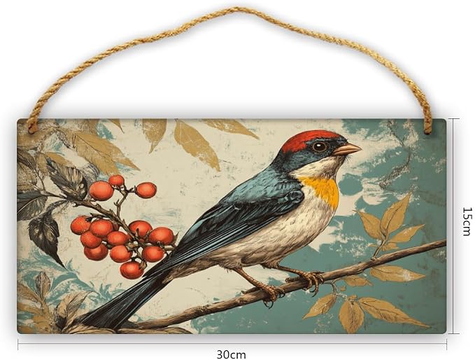 Vintage Bird Themed Wood Plaque Wooden Wall Decor 12x6 Inch Farmhouse Home Decor Entryway Kitchen Bedroom Nursery Art for Nature Lovers Rustic Hanging Decors