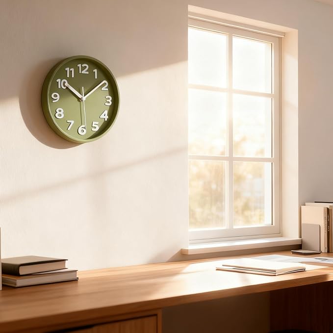 45MinST 8-Inch Green Modern Wall Clock – Silent Non-Ticking, 3D Large Numbers, Accurate Timekeeping | Decorative Wall & Desk Clock with Stand for Living Room, Bedroom, Kitchen, or Office