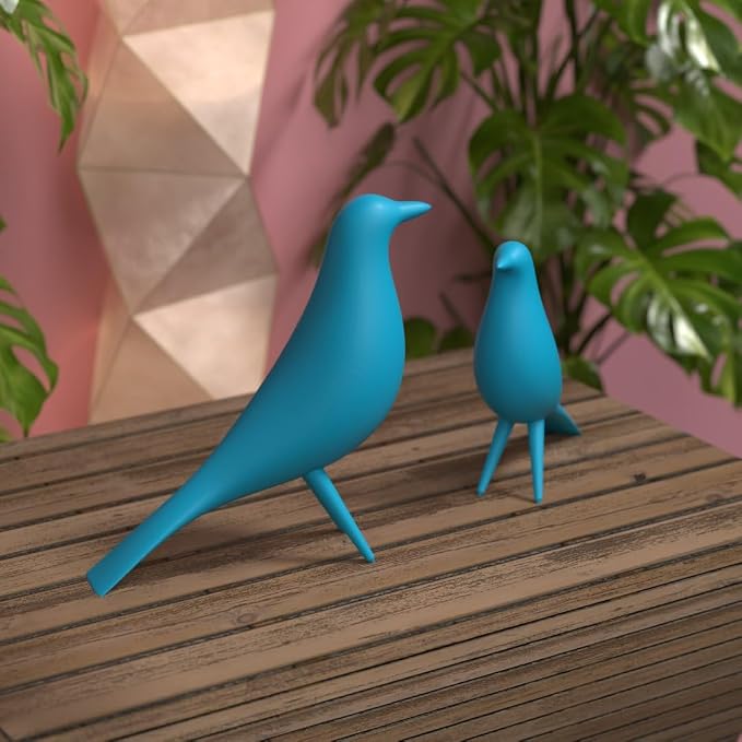 Mid Century Modern Retro Style Bird Family Decor Vintage Look Figurines 1960s 50s MCM Midmod Set of 2 Office Decoration Home Living room Gift (Teal)