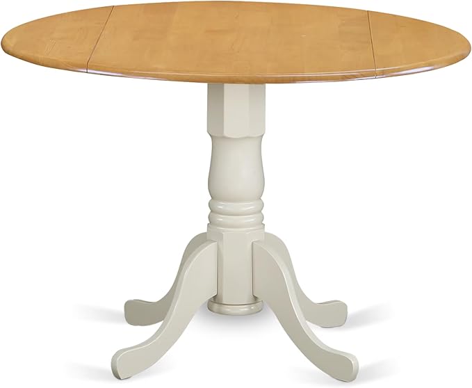 East West Furniture DLT-OLW-TP Dublin Modern Kitchen Table - a Round Dining Table Top with Dropleaf & Pedestal Base, 42x42 Inch, Oak & Linen White