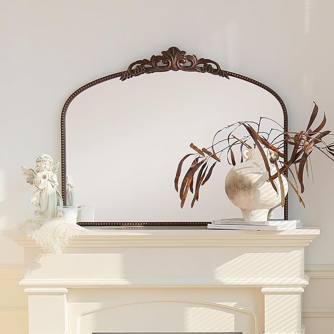 Micasso Bronze Vintage Arched Mirror: 36"x29" French Baroque Antique Wall Mounted Mirror - Traditional Ornate Decorative for Mantle/Fireplace/Living Room/Bedroom/Entryway/Hallway/Wall Decor