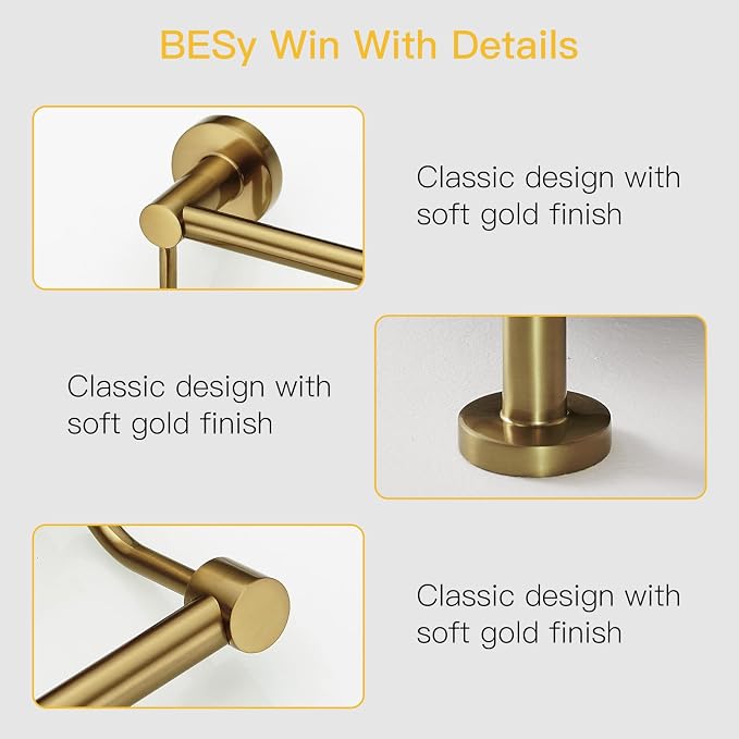 BESy Adjustable 16-26 Inches Double Bath Towel Bar for Bathroom SUS304 Stainless Steel Towel Holder, Hotel Style Wall Mount with Screws Hand Towel Bar Towel Rack Rod Hanger, Antique Brass