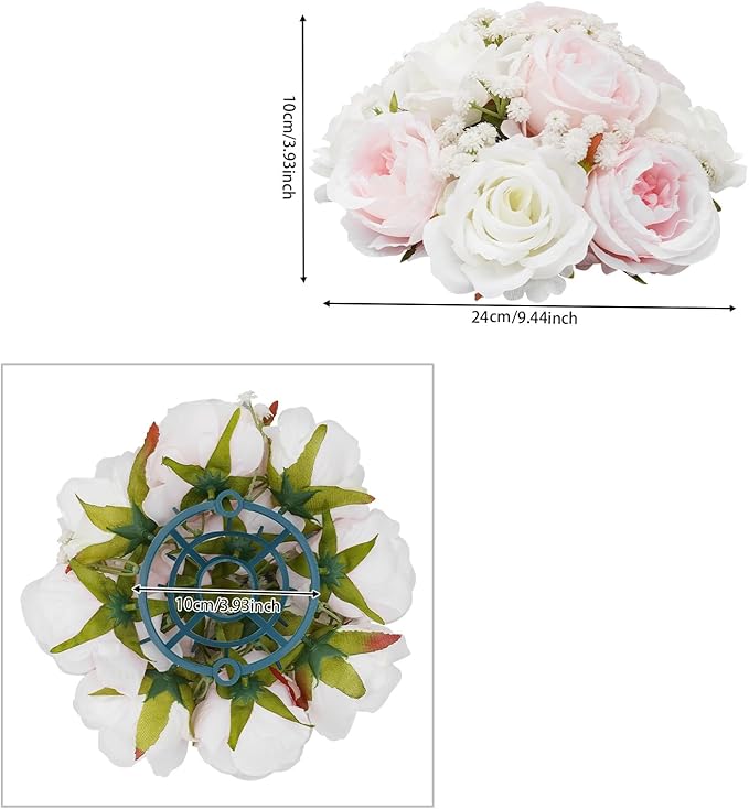 10Pcs Artificial Flower Balls for Wedding Centerpieces, 9.44Inch Rose& Peony Semicircle Flower Ball, Arrangement Bouquet Fake Flowers Ball for Home Party Tables Decoration