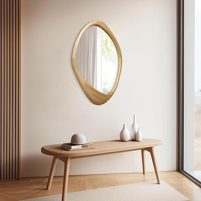AAZZKANG Large Wall Mirror with Irregular Wood Framed 24"x16" Decorative Asymmetrical Hanging Mirrors for Bathroom Bedroom Living Room Entryway