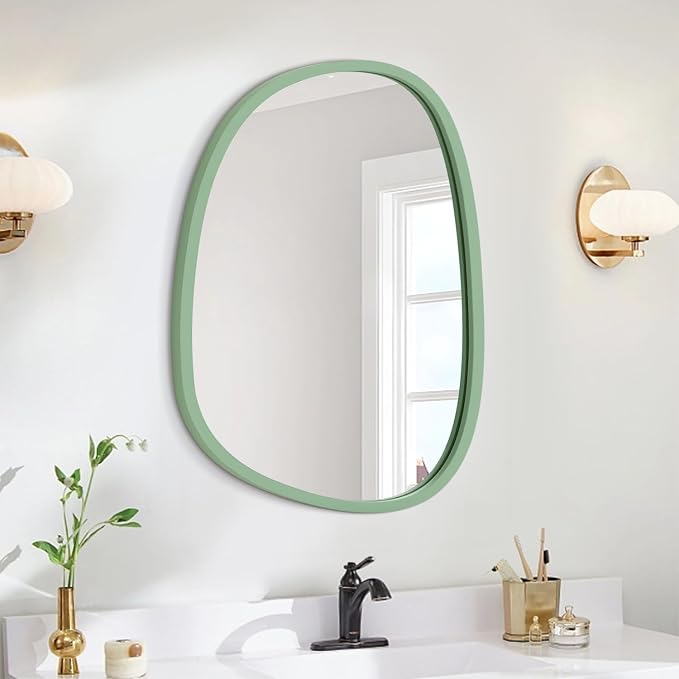 Modern Wood Frame Irregular Oval Mirror - Unique Asymmetrical Artistic Decor for Bedroom, Living Room, Bathroom, Entryway, Hallway - Black, Large