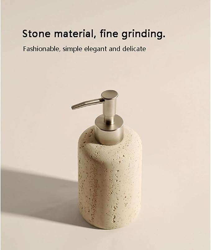 Beige Liquid Stone Hand Soap Dispenser - 10oz 15oz Refillable Bathroom Sandstone Soap Dispenser Pump Shampoo Bottles for Bathroom Kitchen, Cylinder