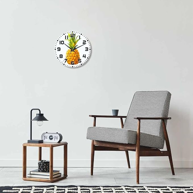 Pineapple Wall Clock Watercolor Ananas Comosus Battery Powered Wall Clock Silent Non Ticking 10 Inch for Living Room, Kitchen, Home,Bathroom, Bedroom
