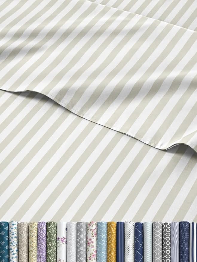 Striped Sheets - Grey Striped Sheets - 1 Flat & 1 Fitted & 2 Pillowcases w/ Deep Pockets – Comfy, Wrinkle & Fade Free - Ultra-Soft, Breathable & Cooling – Luxury Pinstripe Bedding - King Size Bed Set