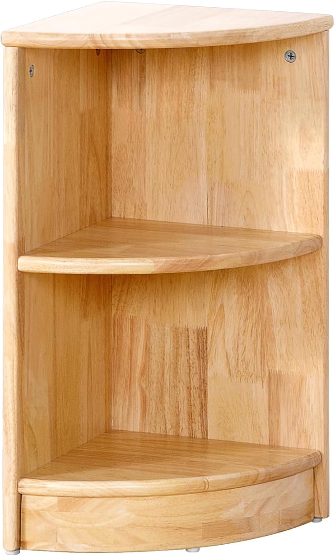 OOOK Rubber Wood Corner Cabinet, 2-Tier Toy Organizers and Storage, Montessori Shelf for Kids Room, Playroom, Nursery, Classroom, Kindergarten