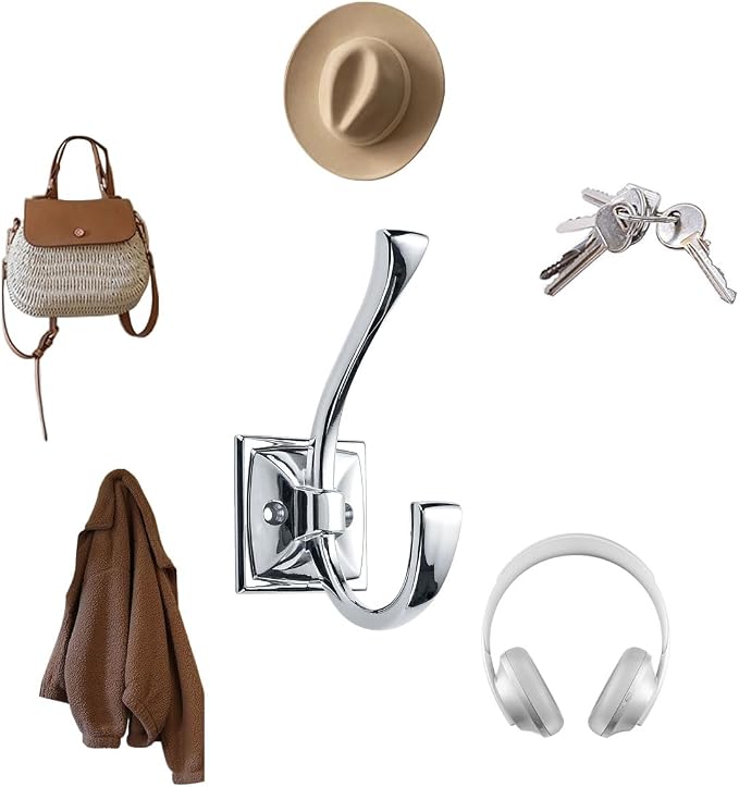 5 Pack Decorative Heavy Duty Towel Hooks for Hanging Robe Double Polished Chrome Coat Hooks Wall Mounted with Screws for Key, Towel, Bags, Cup, Hat