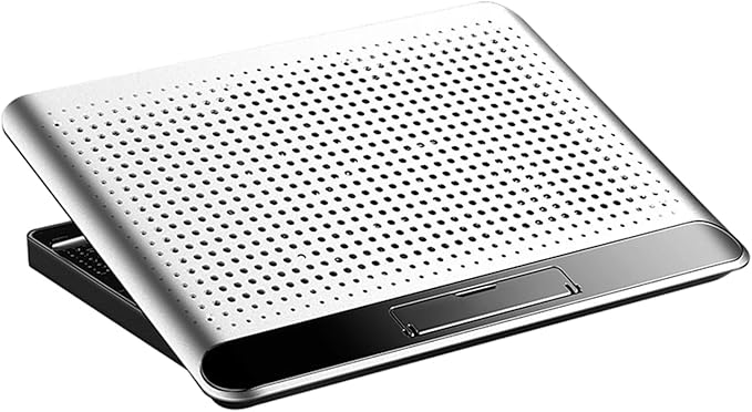 Adjustable Laptop Cooling Pad - Quiet Aluminum Alloy Fan Riser Base, High Airflow Computer Cooler, Ergonomic Design, Ideal for Laptops, Keyboard, Phone, Tablet, Books, Home, Workplace, Dormitory Use