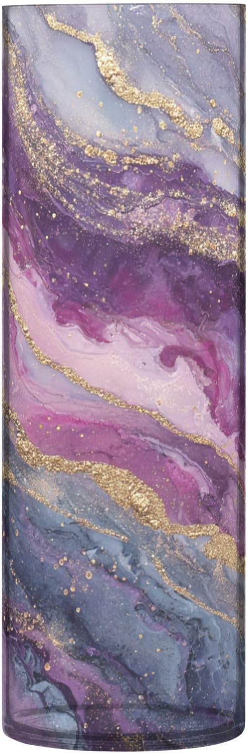 ALAZA Purple Gilded Marble Flower Vases for Home Decor Kitchen Bedroom Living Room Bathroom Office Table Decorations