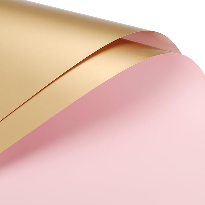 MECCANIXITY 20 Pcs Double Sided Color Flower Wrapping Paper Lotus Color+Gold 22.8"x22.8" Waterproof for Florist Bouquet Supplies, DIY Crafts, Gift Box Packaging