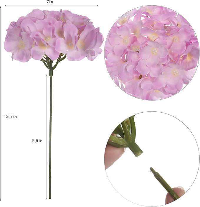 10PCS Artificial Hydrangea Flowers, Fake Hydrangea Silk Flowers Heads with Stems for Wedding Home Party Shop Baby Shower Decoration-Pink