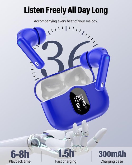 Btootos Wireless Earbuds - Bluetooth 5.4 Noise Cancelling Headphones with 36H Playtime | Navy Blue