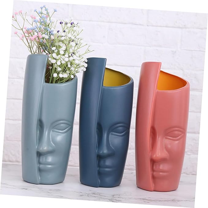 Abstract Face Plastic Vase Lightweight Floral Arrangement Container Home Decoration Ornament for Living Bedroom Bathroom and Office Use