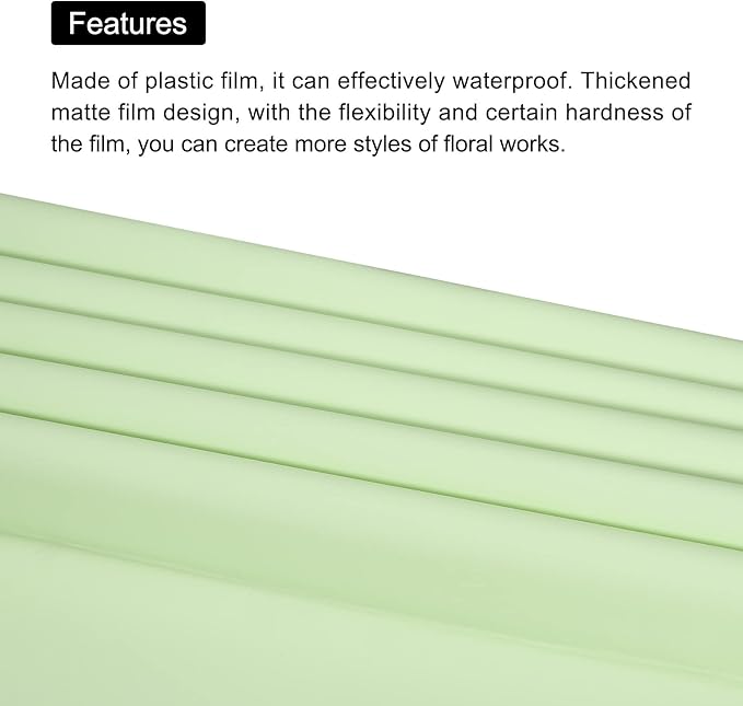 MECCANIXITY 20 Pcs Double Sided Color Flower Wrapping Paper Light Green+Gold 22.8"x22.8" Waterproof for Florist Bouquet Supplies, DIY Crafts, Gift Box Packaging
