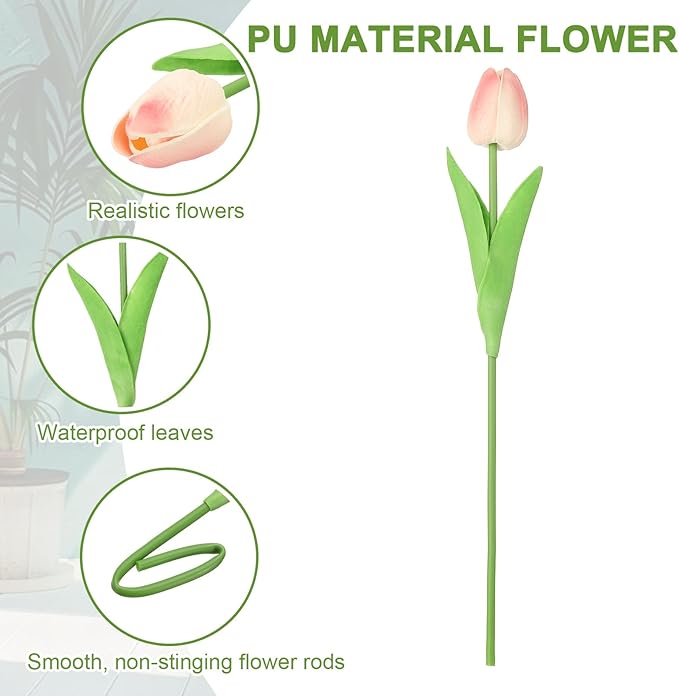 uxcell 20pcs Tulips Artificial Flowers, Faux Flowers Silk Fake Tulip Stems Real Touch for Wedding Bouquet Centerpiece Table Party Decoration(Peach Pink)