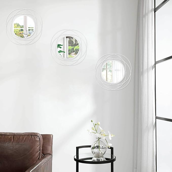 3 Pack Circle Mirror Wall Decorative Metal Wall Mirror, Art Small Round Wall Home Mirror, Decor Living Room Bedroom Bathroom Entryway 12" White