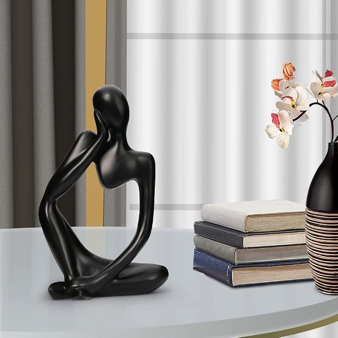 Prettidecor Gold Home Decor Thinker Statue Accents, Set of 3 Thinker Sculptures Office Decor Modern Abstract Resin Decoration on Shelf Table Desk for Living Room Office Bedroom (Black, Small)