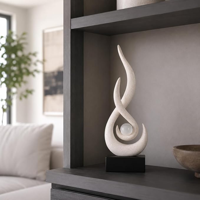Modern Abstract Art Table Decoration,Resin Flame Statue Modern Centerpiece Ornaments for Living Room Great Gift Idea Home Decor,Collectibles (Beige)