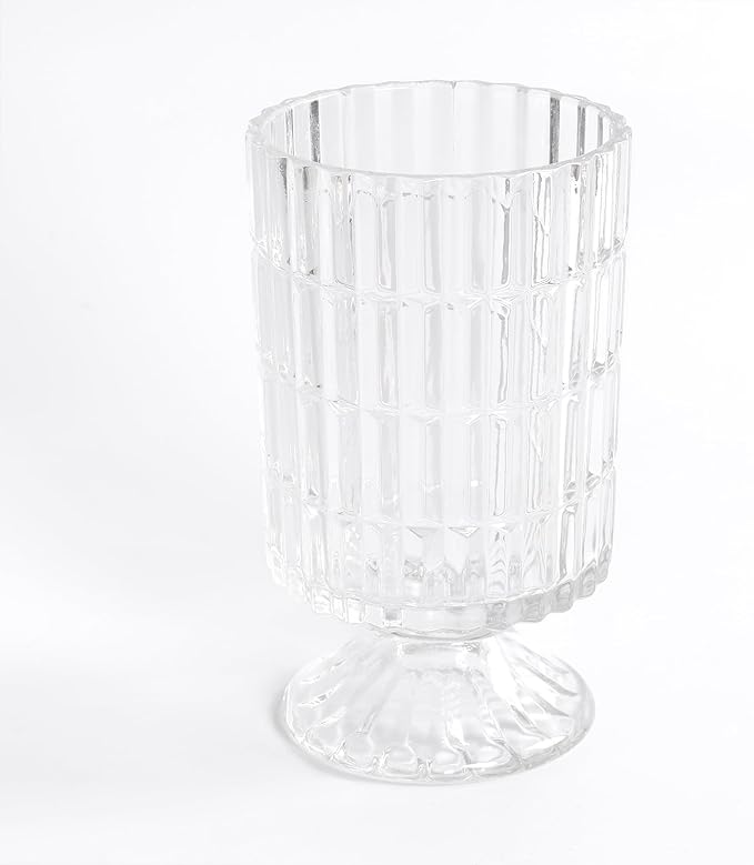 Pedestal Glass Vase, Textured Crystal Vase for Flowers, Bouquet, Vintage Transparent Vases 6.7 Inch, Decorative Flower Vases for Centerpieces, Dining Table, Home Decor, Office, Wedding, Party