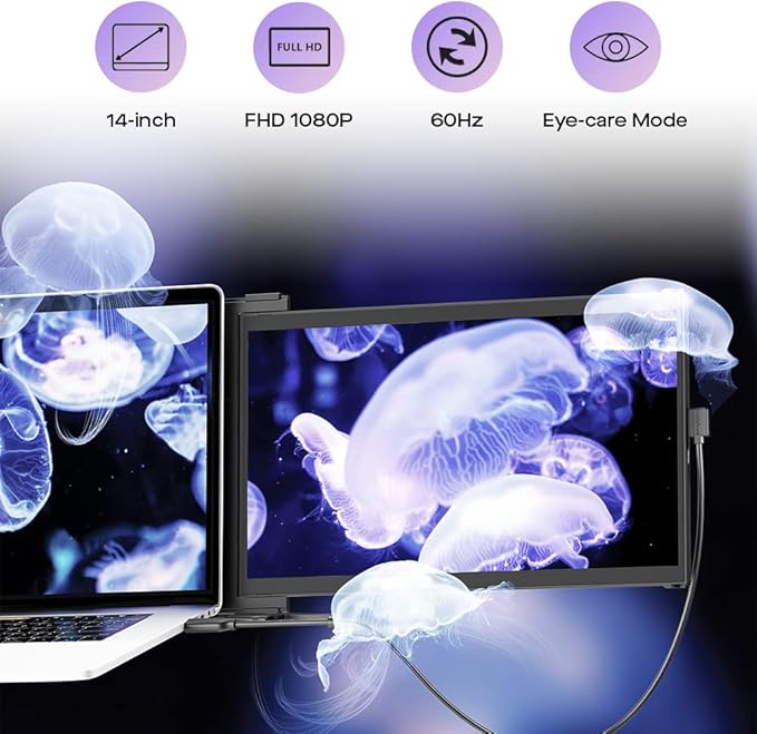 New Mobile Pixels Duex Max DS 14.1'' FHD Portable Monitor, USB Type-C/HDMI Plug and Play 1080p Laptop Monitor Extender, Portable Screen for 14'' to 17 '' Laptops, Mac/Windows/Android/Switch Compatible