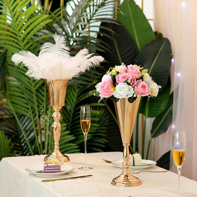 Flower Vases for Centerpieces, 14.56in Gold Wedding Centerpieces for Tables, 2Pcs Metal Flower Arrangements Stand for Wedding Aisle Birthday Party Event Decor